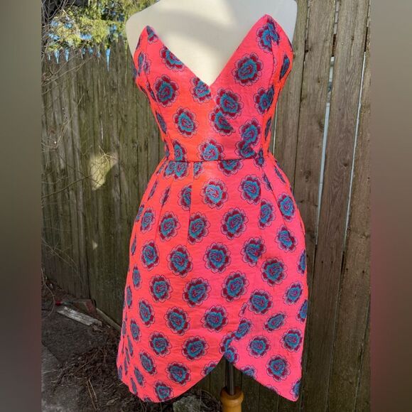 🦋ASOS SALON Fluro Jacquard Bandeau Wrap Front Bustier Dress Size 10 (AA2) - Picture 2 of 14